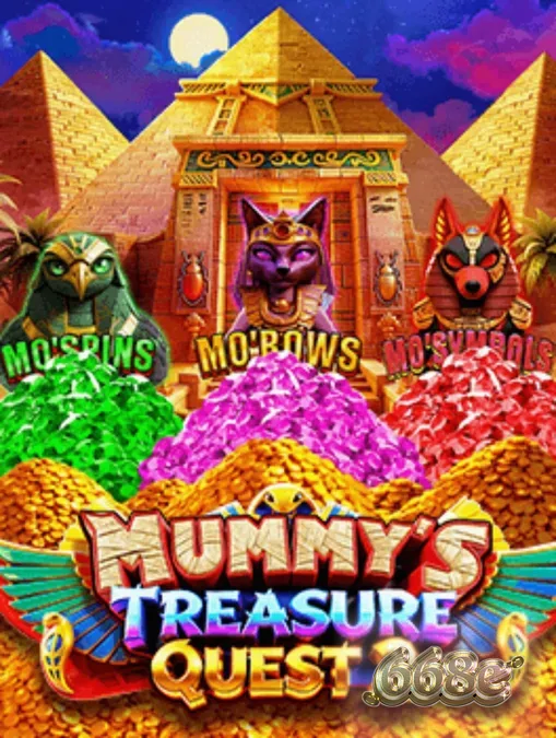 Interface do jogo Mummy’s Treasure Quest 2 com elementos egípcios e rolos dourados