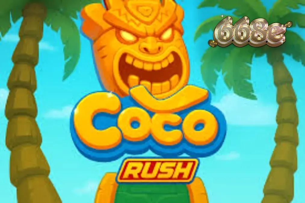 Cenário tropical vibrante com elementos de praia e moedas de ouro do jogo Coco Rush
